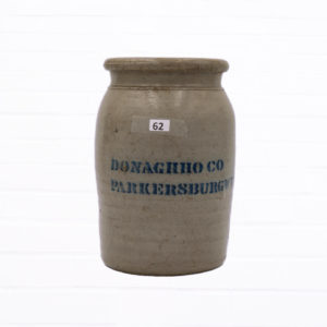 10" Blue Decorated Stoneware Jar. Donaghho Co. Parkersburg, WV