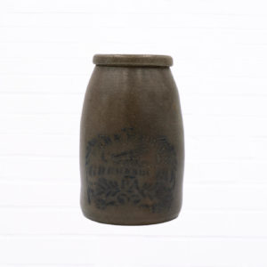 10 1/2" Blue Decorated Stoneware Canning Jar. Donaghho. Parkersburg, WV